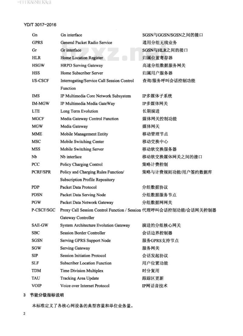 YD/T 3017-2016 移动核心网设备节能分级