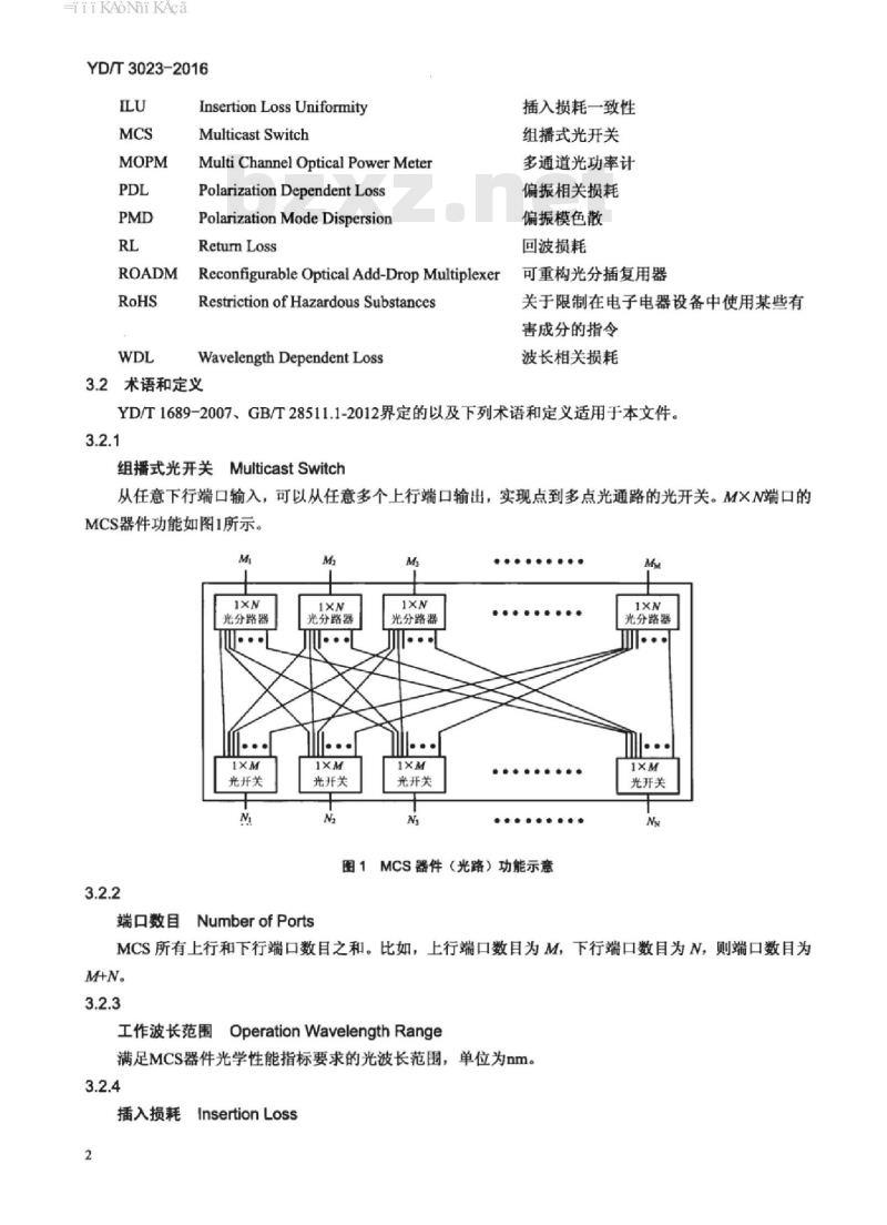 YD/T 3023-2016 通信用组播式光开关