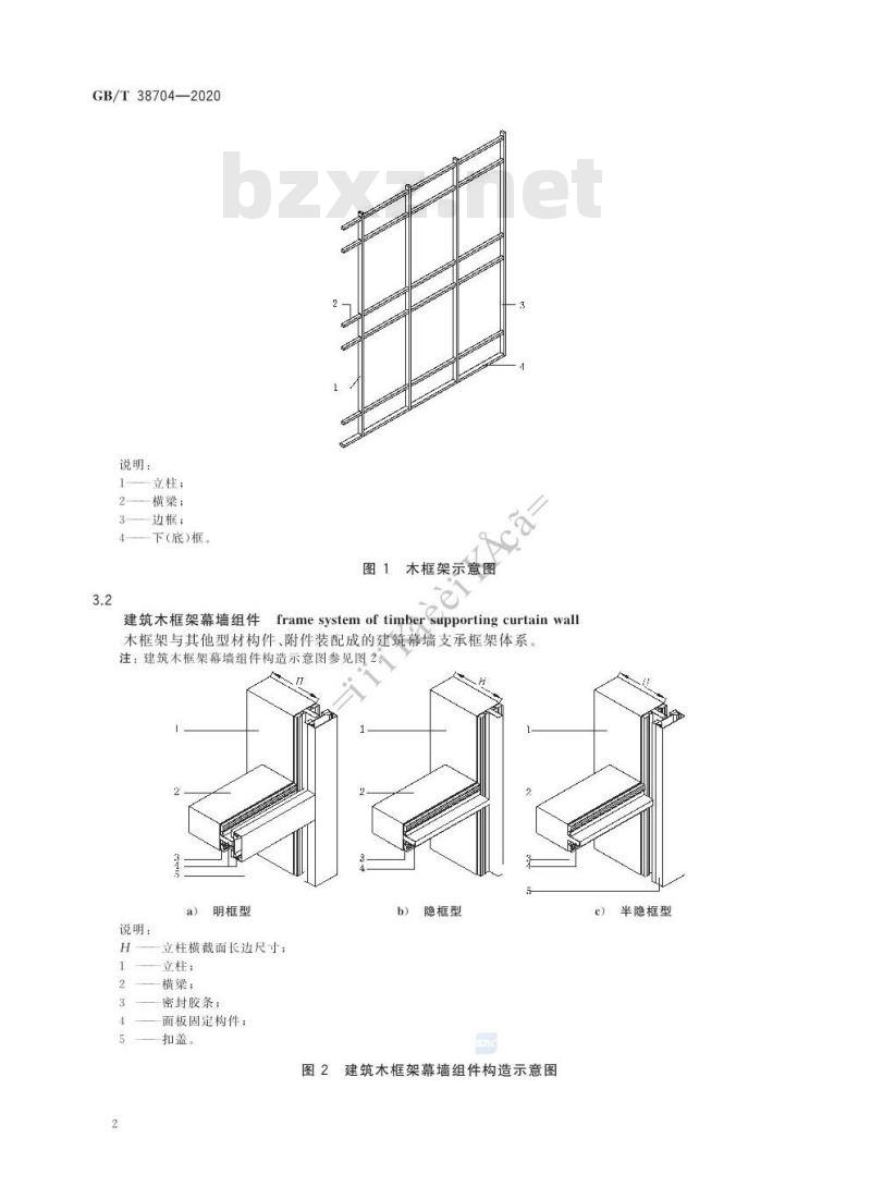 GB/T 38704-2020 建筑木框架幕墙组件