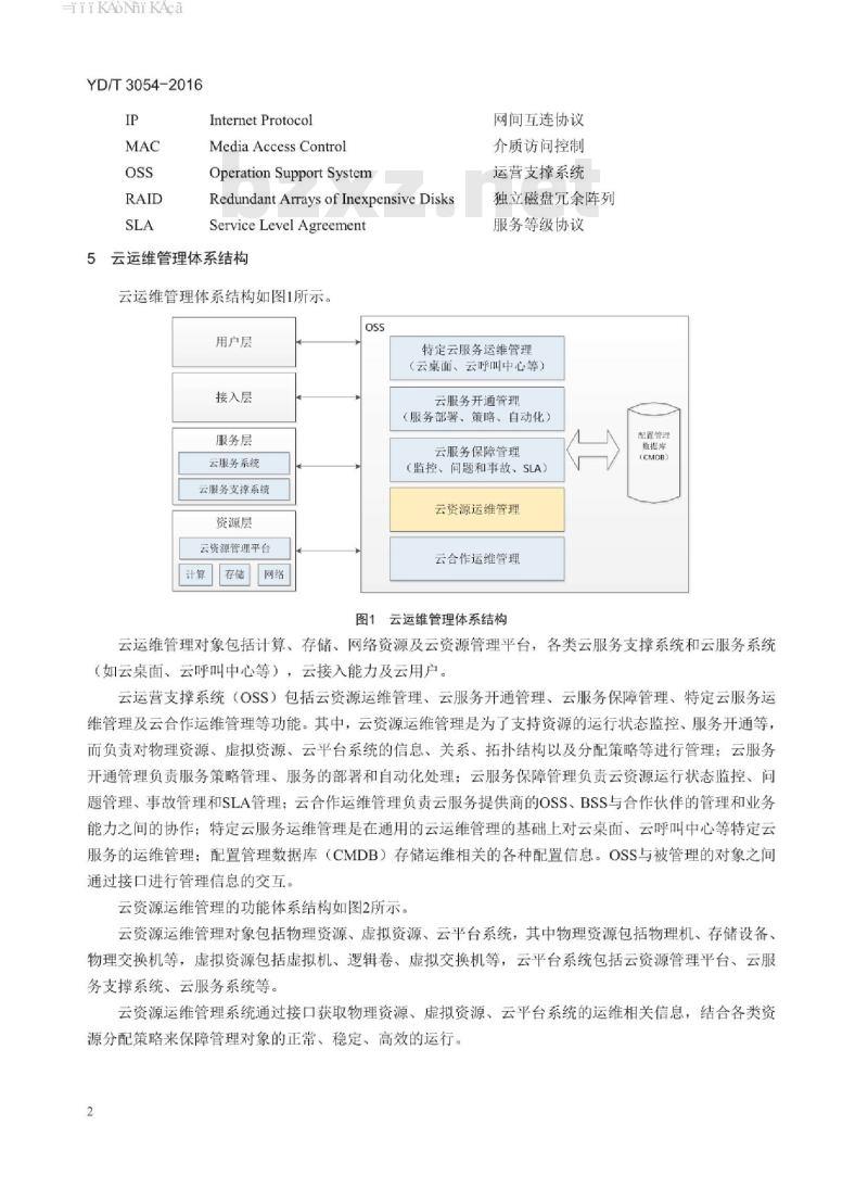YD/T 3054-2016 云资源运维管理功能技术要求