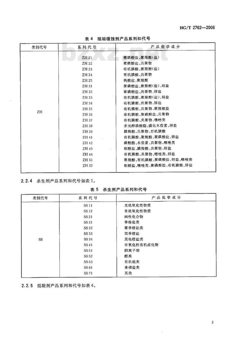 HG/T 2762-2006 水处理剂产品分类和代号命名