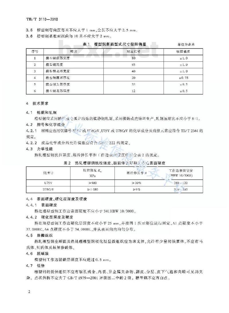 TB/T 3110-2018 33kg/m护轨用槽型钢