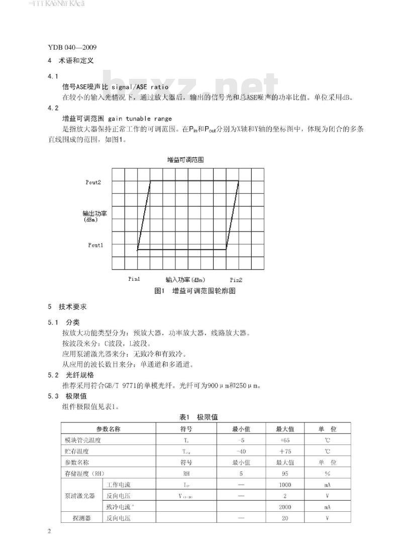 YDB 040-2009 用于城域网的小型化掺铒光纤放大器(EDFA)技术条件