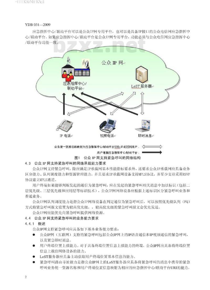 YDB 031-2009 公众 IP 网支持紧急呼叫的技术要求