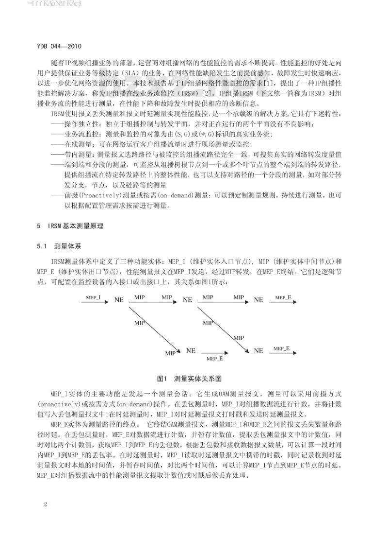 YDB 044-2010 IP 组播网络在线业务流性能监控