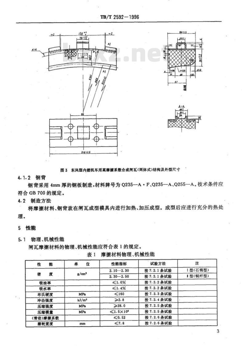 TB/T 2592-1996 铁道机车用88型高摩擦系数合成闸瓦