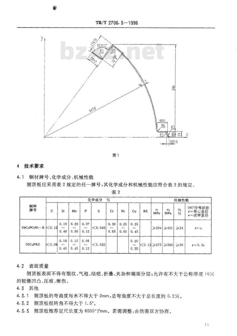 TB/T 2706.3-1996 铁路客车冷弯型钢系列之三侧顶板