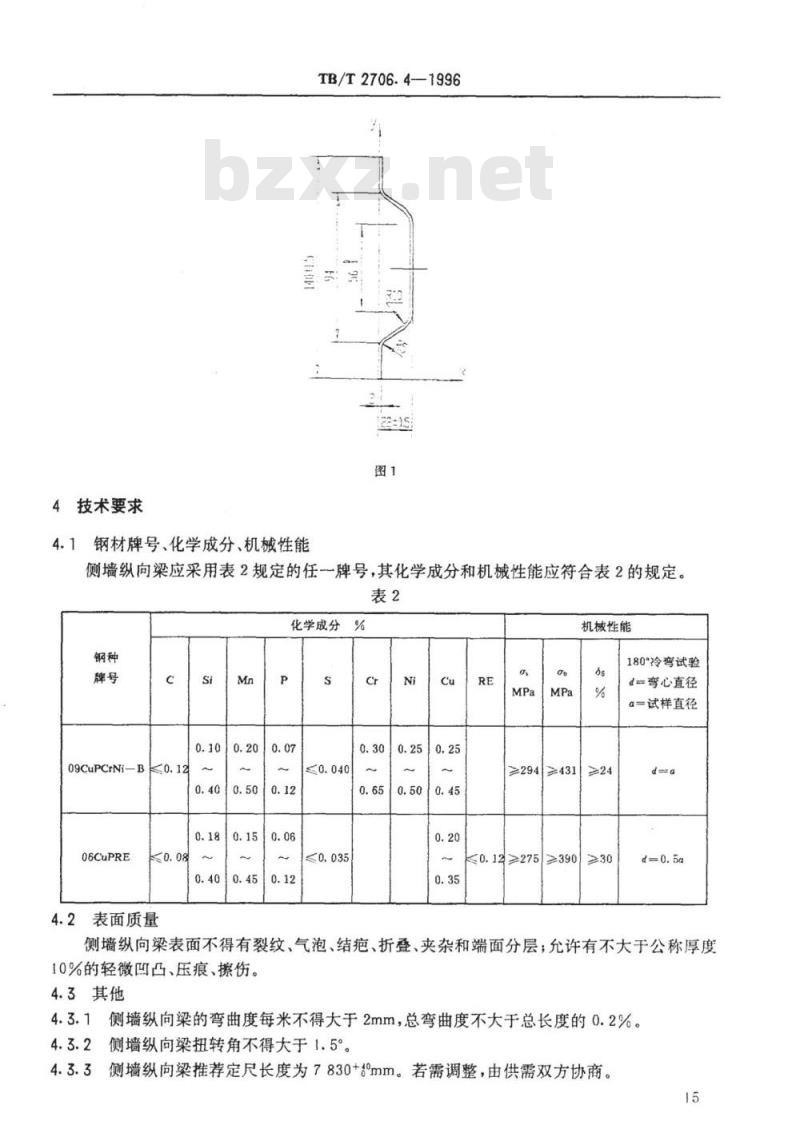 TB/T 2706.4-1996 铁路客车冷弯型钢系列之四侧墙纵向梁
