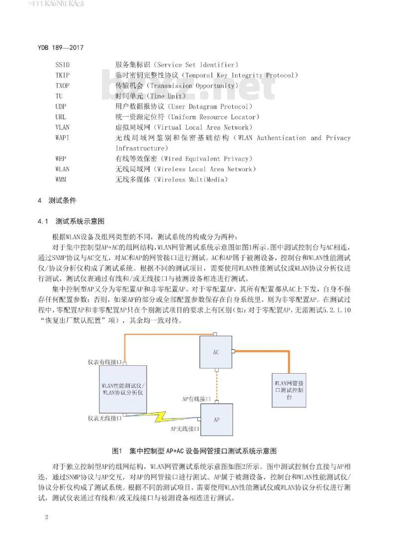 YDB 189-2017 公众无线局域网网络管理 第4部分:接口测试方法