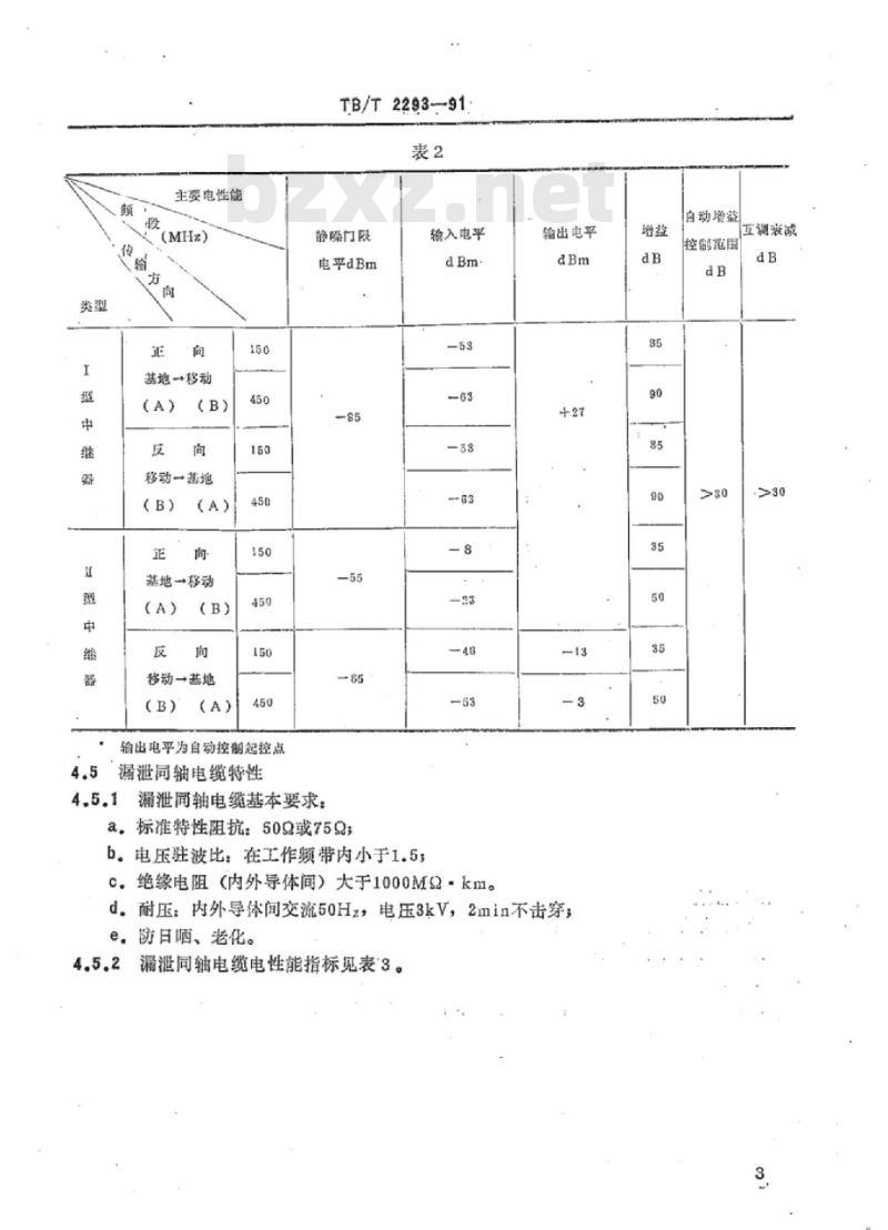 TB/T 2293-91 150、450MHz铁路列车无线中继器、漏泄同轴电缆制式系列及主要技术条件