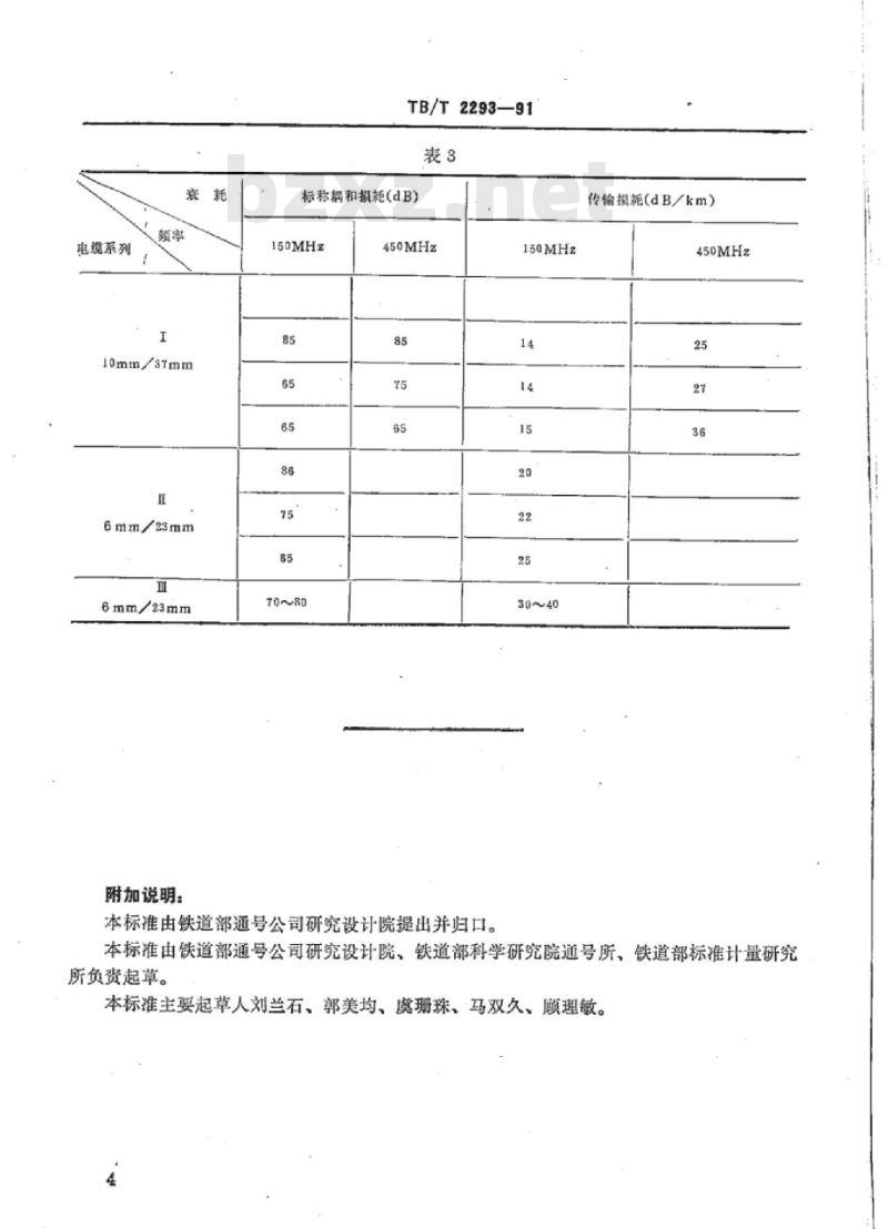 TB/T 2293-91 150、450MHz铁路列车无线中继器、漏泄同轴电缆制式系列及主要技术条件