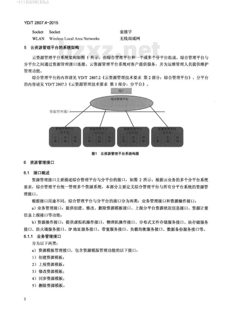 YD/T 2807.4-2015 云资源管理技术要求 第4部分:接口