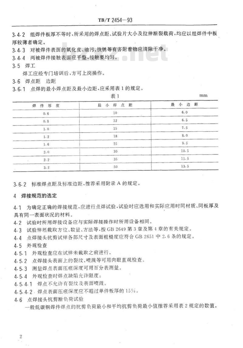 TB/T 2454-93 机车车辆点焊技术条件(低碳钢)