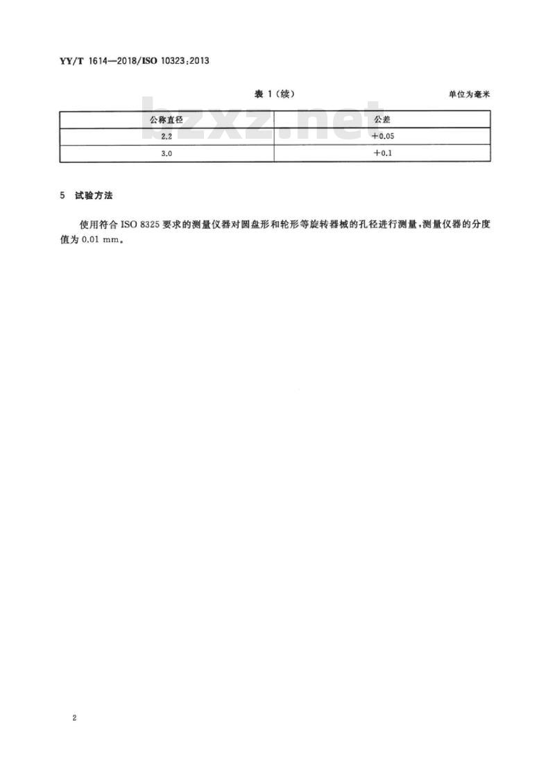 YY/T 1614-2018/ISO 10323:2013 牙科学圆盘形和轮形等旋转器械的孔径