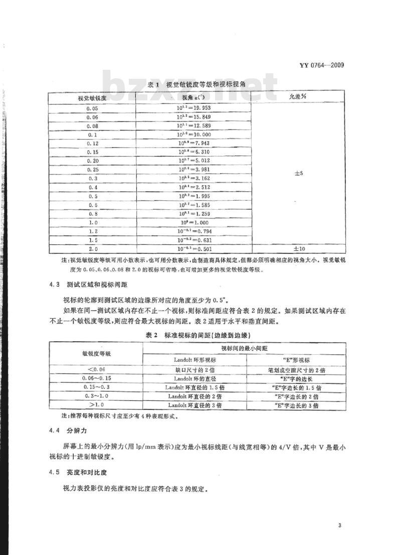 YY 0764-2009 眼科仪器;视力表投影仪