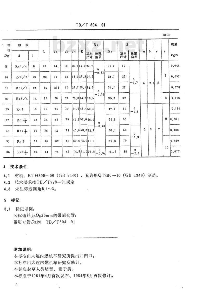 TB/T 804-91 内螺纹带肩套管