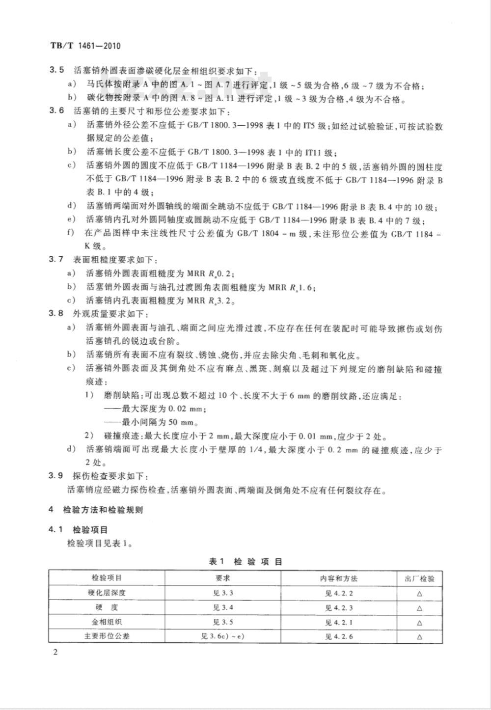 TB/T 1461-2010 机车、动车用柴油机零部件活塞销
