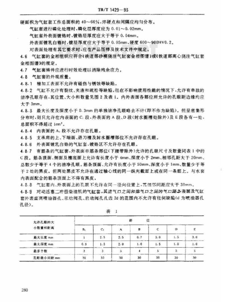 TB/T 1429-93 内燃机车用柴油机铸铁气缸套技术条件