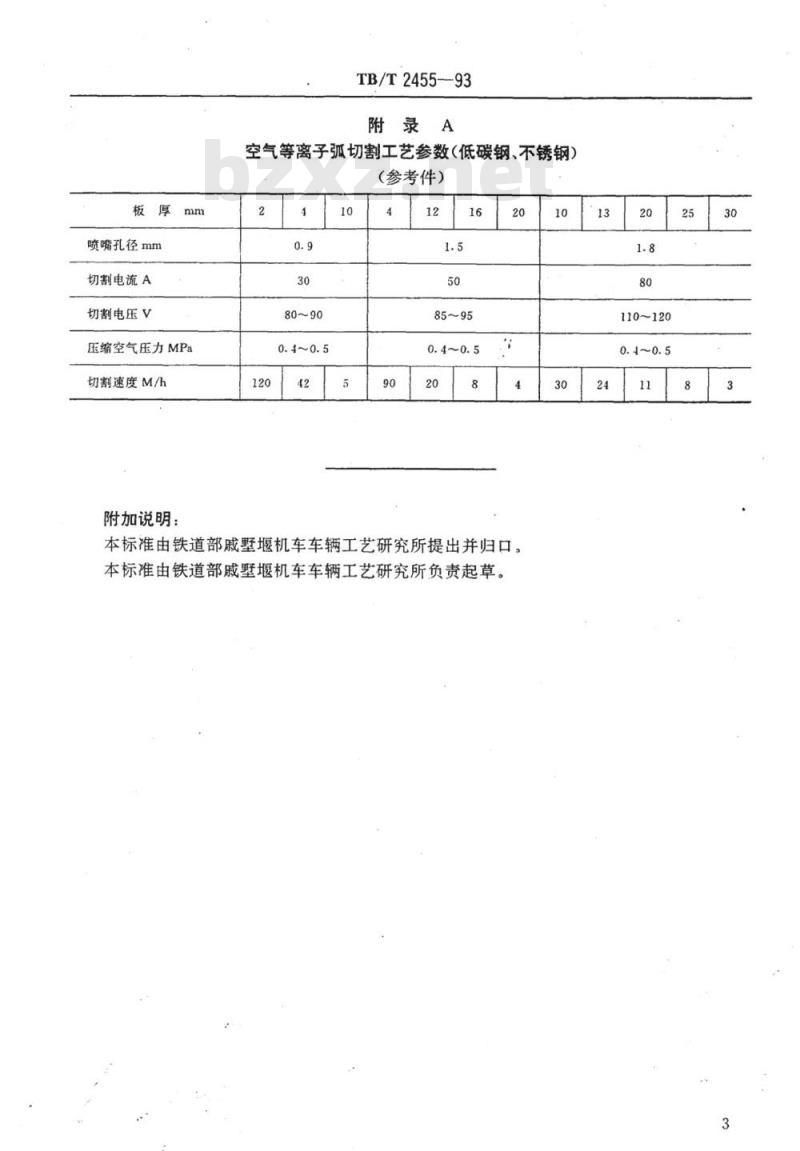 TB/T 2455-93 机车车辆等离子弧切割技术条件