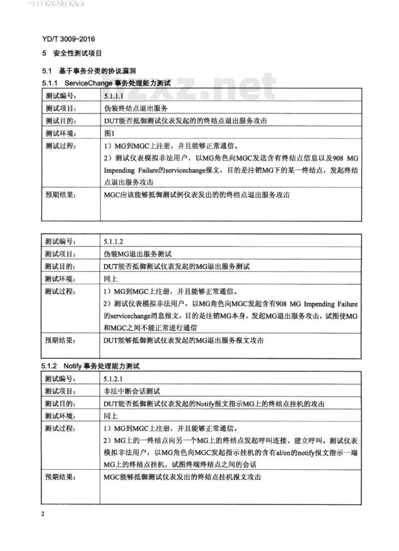 YD/T 3009-2016 对支持 H.248 协议设备的安全性测试方法