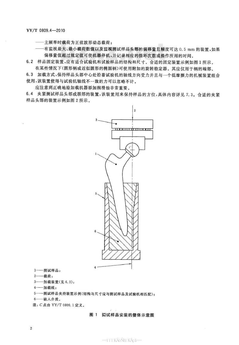 YY/T 0809.4-2010 外科植入物部分和全髋关节假体 第4部分:带柄股骨部件疲劳性能的测定