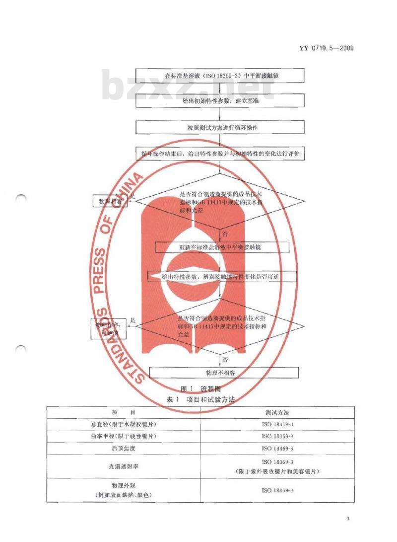YY 0719. 5-2009 眼科光学接触镜护理产品 第5部分:接触镜与接触镜护理产品物理相容性的测定