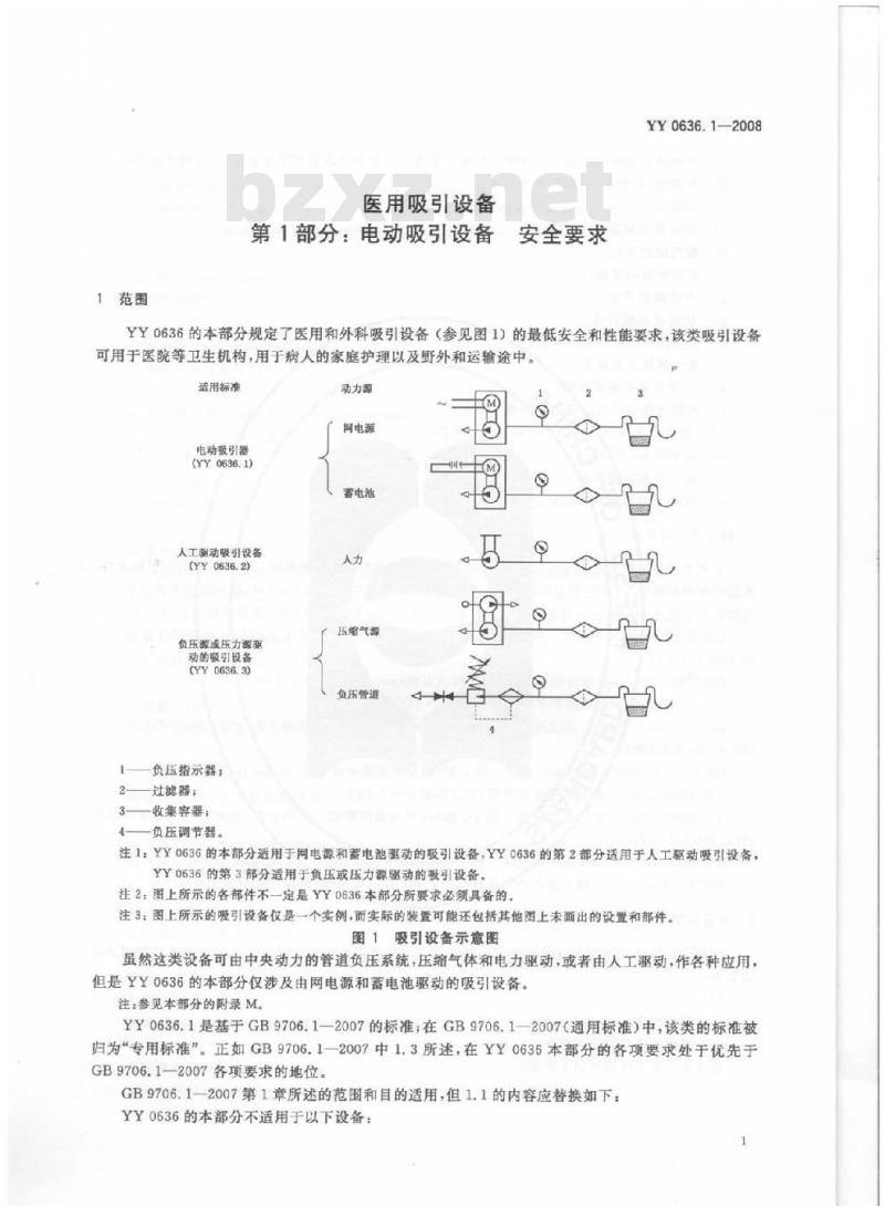 YY 0636. 1-2008 医用吸引设备 第1部分:电动吸引设备安全要求