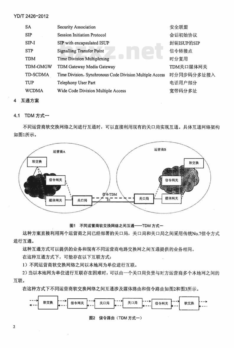 YD/T 2426-2012 不同运营商软交换网络之间互通的总体技术要求