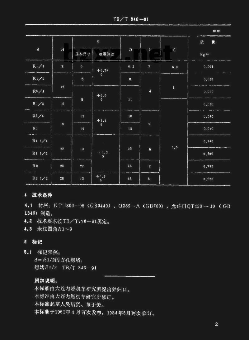 TB/T 846-91 方孔螺堵
