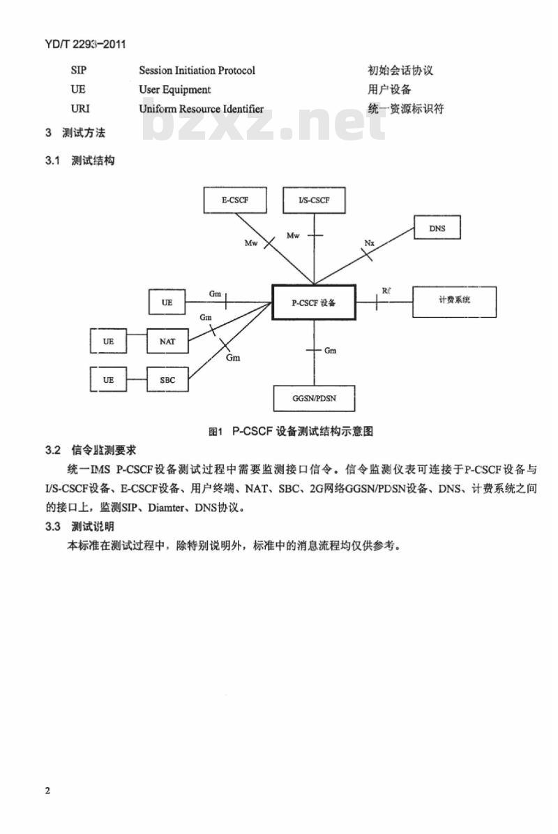 YD/T 2293-2011 统一 IMS 代理会话控制设备(P-CSCF)测试方法(第一阶段)