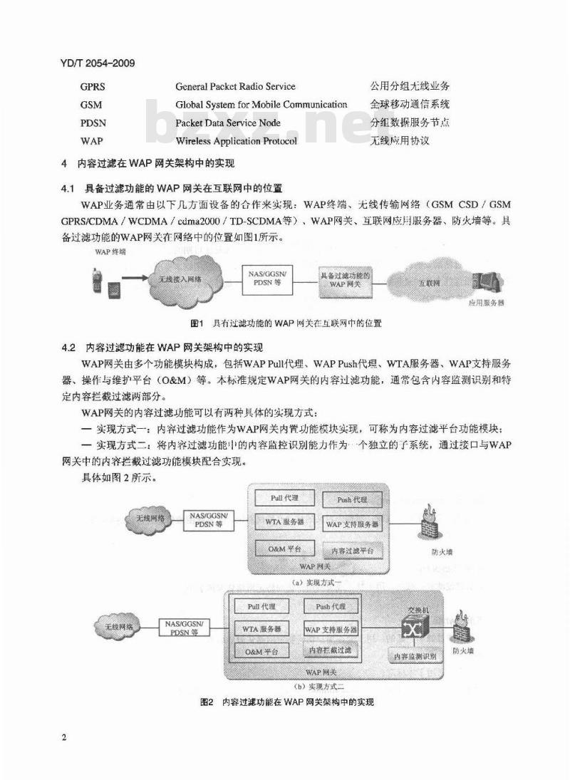 YD/T 2054-2009 WAP 网关内容过滤技术要求