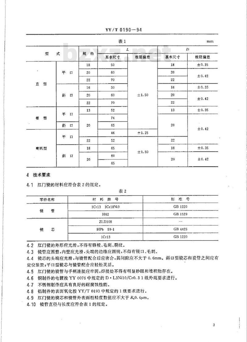 YY/T 0190-1994 筒形肛门镜