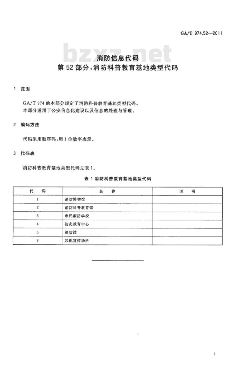 GA/T 974.52-2011 消防信息代码第52部分:消防科普教育基地类型代码
