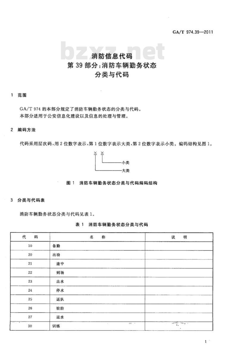 GA/T 974.39-2011 消防信息代码第39部分:消防车辆勤务状态分类与代码
