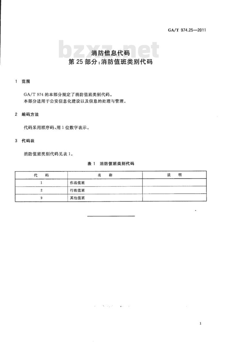 GA/T 974.25-2011 消防信息代码第25部分:消防值班类别代码