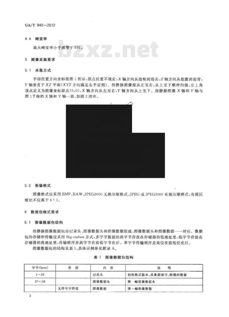 GA/T 940-2012 安防指静脉识别应用系统图像技术要求