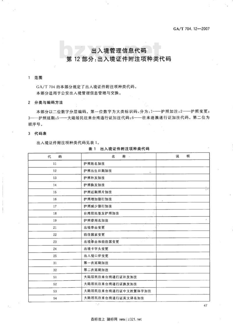 GA/T 704.12-2007 出入境管理信息代码第12部分:出入境证件附注项种类代码