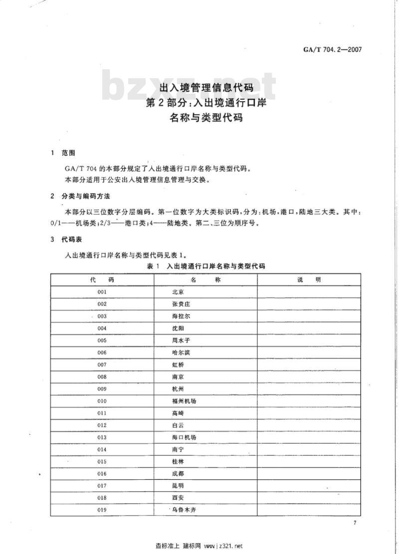 GA/T 704.2-2007 出入境管理信息代码第2部分:入出境通行口岸名称与类型代码