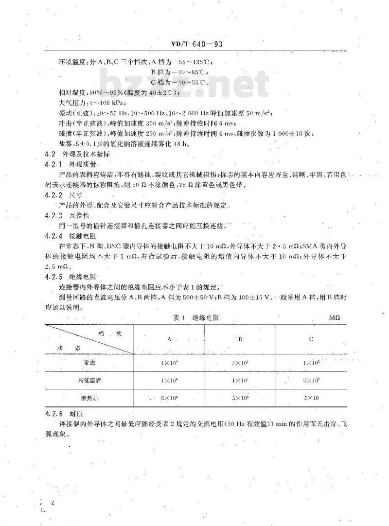 YD/T 640-1993 通信设备用射频连接器技术要求及检测方法