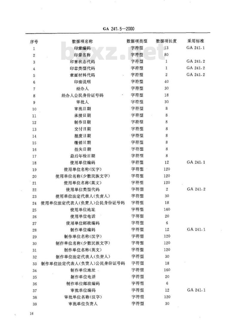 GA 241.5-2000 印章治安管理信息系统第5部分:数据交换格式