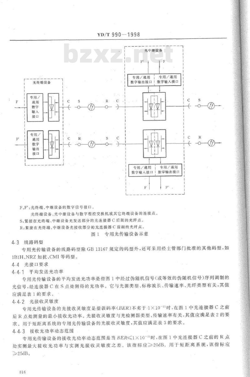 YD/T 990-1998 交换机与远端模块间专用光传输设备技术条件