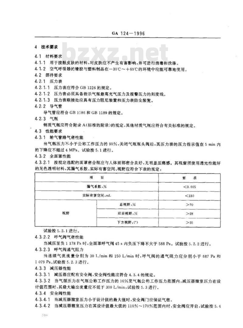 GA 124-1996 正压式消防空气呼吸器
