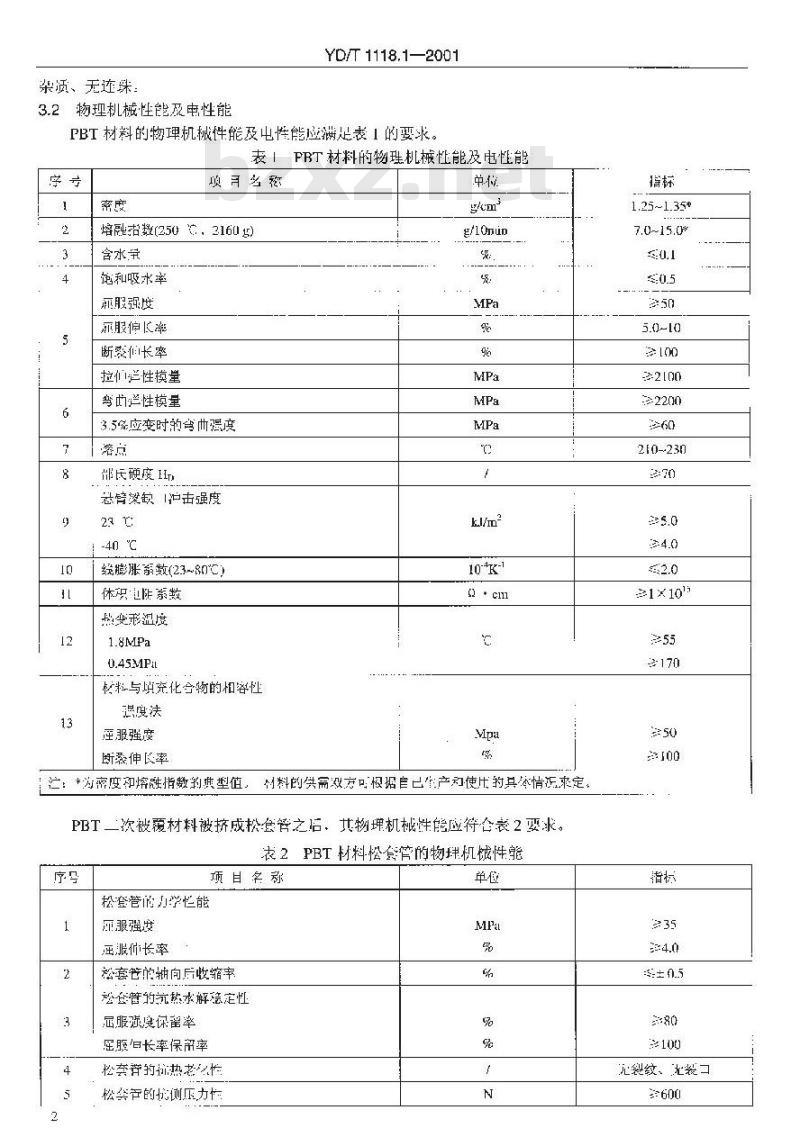 YD/T 1181.1-2002 光纤用二次被覆材料 第1部分:聚对苯二甲酸丁二醇酯