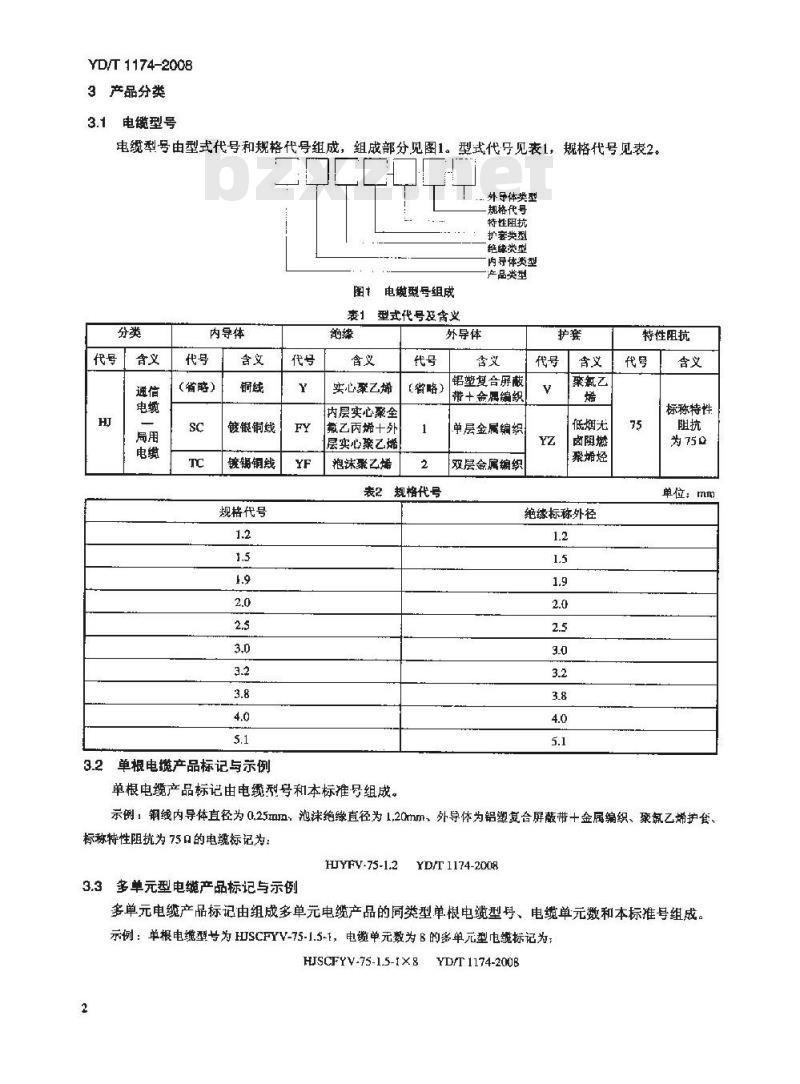 YD/T 1174-2008 通信电缆 —— 局用同轴电缆