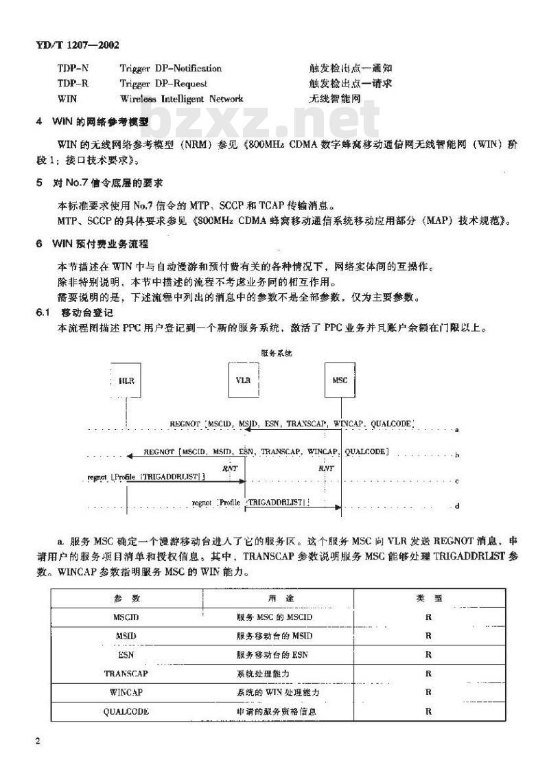 YD/T 1207-2002 800MHz CDMA 数字蜂窝移动通信网无线智能网(WIN)阶段1:预付费业务技术要求