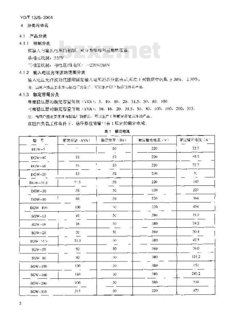 YD/T 1325-2004 无触点感应式交流稳压器