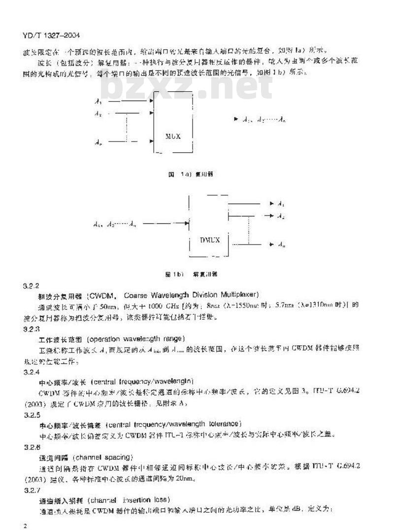 YD/T 1327-2004 粗波分复用(CWDM)器件技术要求及试验方法