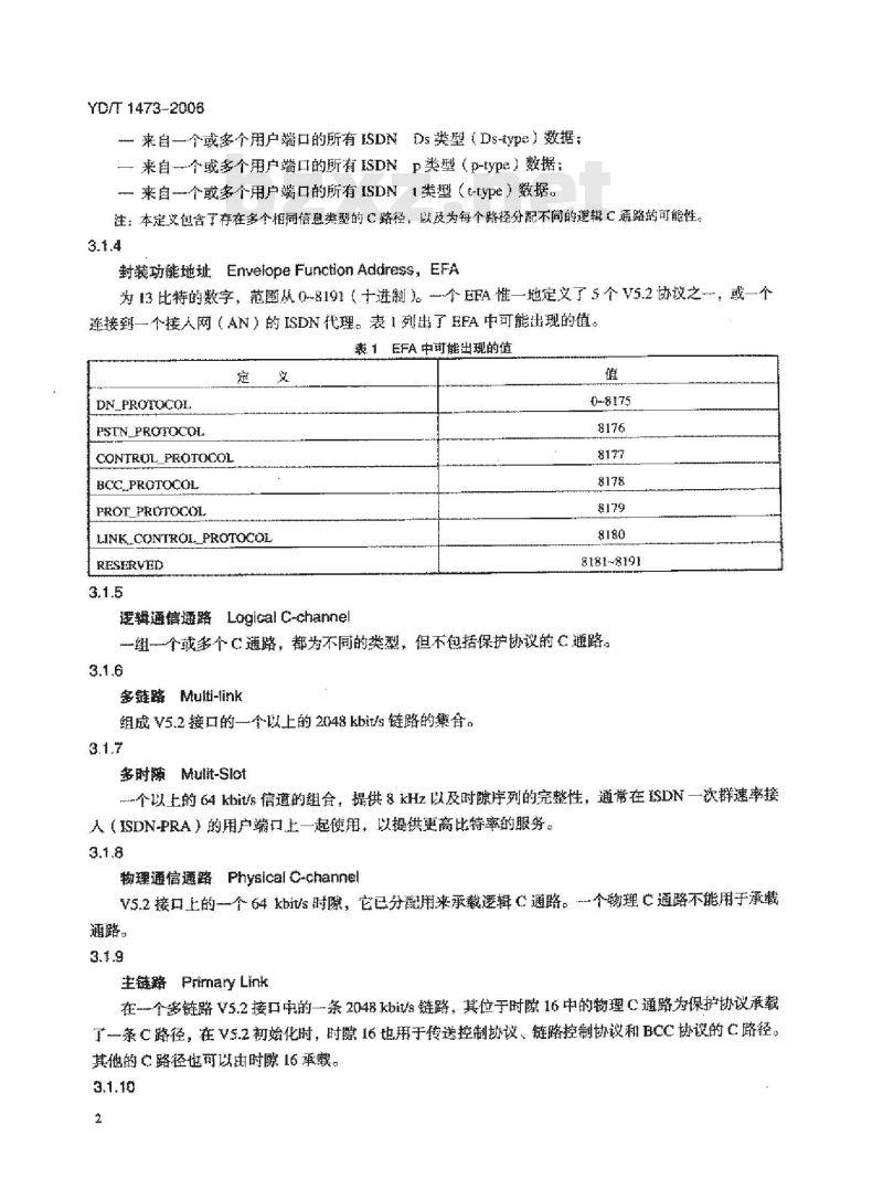 YD/T 1473-2006 接入网与 IP 互通 V5.2 用户适配层(V5UA)技术要求