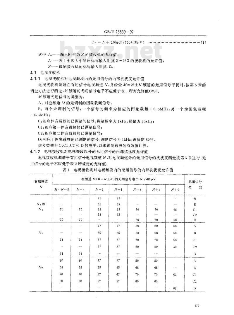 GB/T 13839-1992 声音和电视广播接收机及有关设备内部抗扰度允许值和测量方法