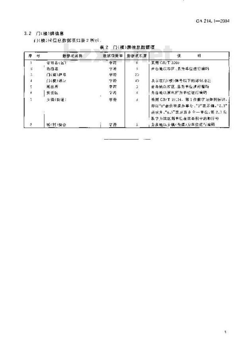 GA 214.1-2004 常住人口管理信息规范第1部分:基本数据项